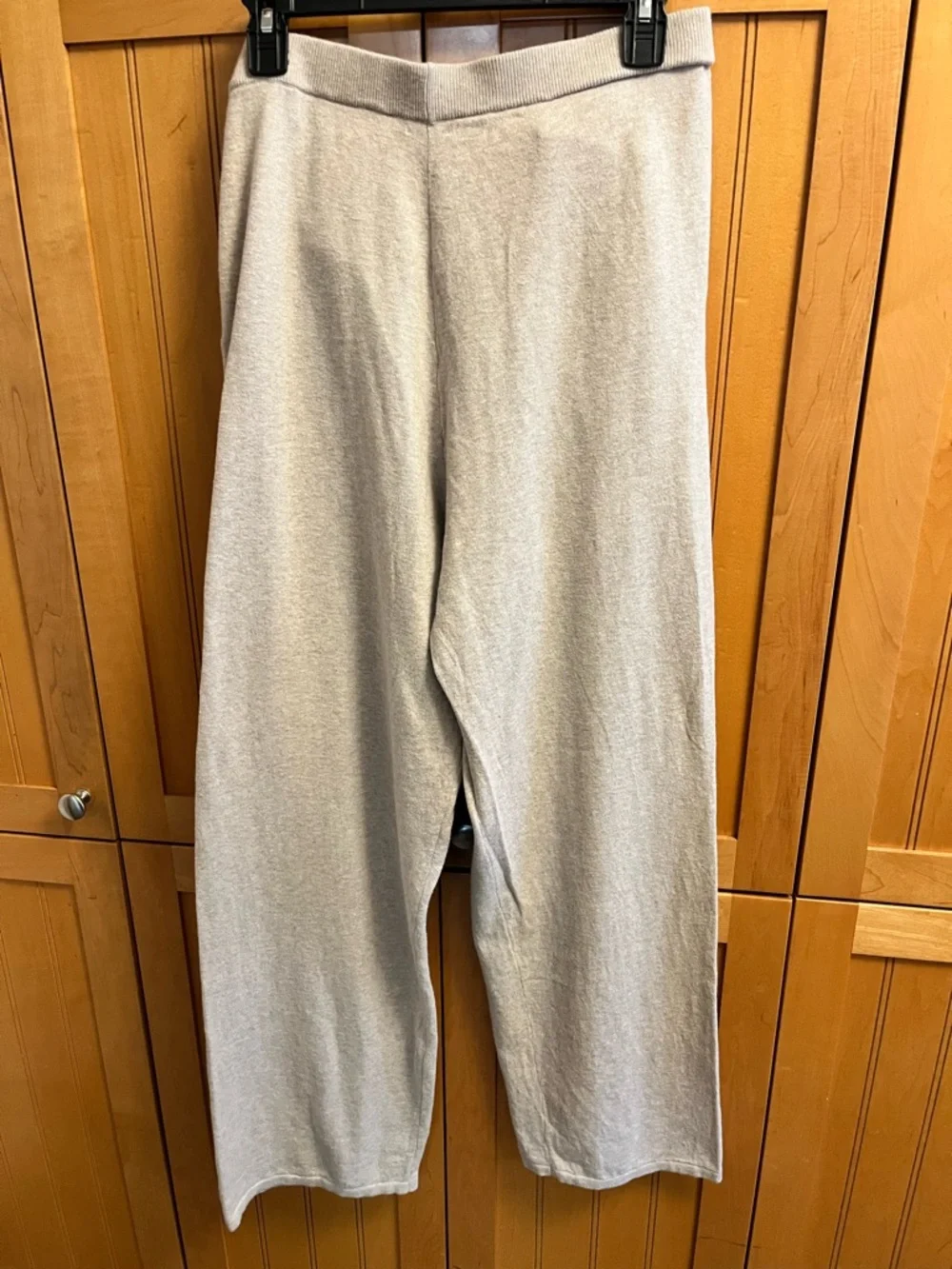 Women’s Garnet Hill Oatmeal/Beige Cozy Knit washable Cashmere Wide-Leg Pants
